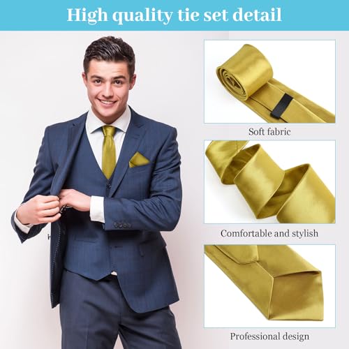 Image of Zhanmai 48 Pcs Men Solid Color Ties and Pocket Square Set Satin Necktie Business Handkerchief for Wedding Party