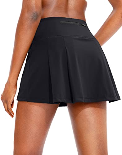 Soothfeel Pleated Tennis Skirt for Women with Pockets Women s High Waisted Athletic Golf Skorts Skirts for Workout Running Black