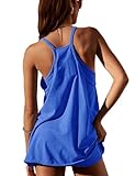 Zhiyouni Women's Summer Sleeveless Mini Dress V Neck Spaghetti Straps Athletic Built-in Shorts Sundress(KleinBlue-M)