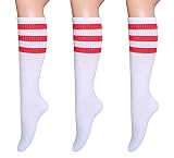 Henwarry 3 Pairs Classic Triple Stripes Over the Calf Cotton Retro Tube Socks for Men and Women (B02