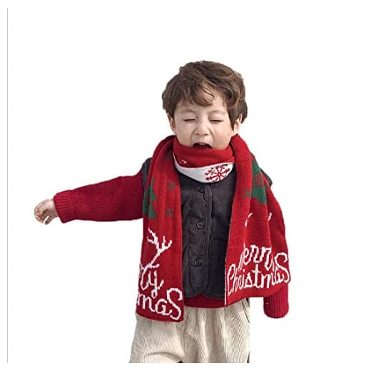 DEMO-EU Bufanda Tejida Cálida de Invierno, Bufanda de Navidad Para Padres e Hijos, Orejeras de Punto, Bufanda de Copo de Nieve Con Temática Navideña.- Bufanda Infantil