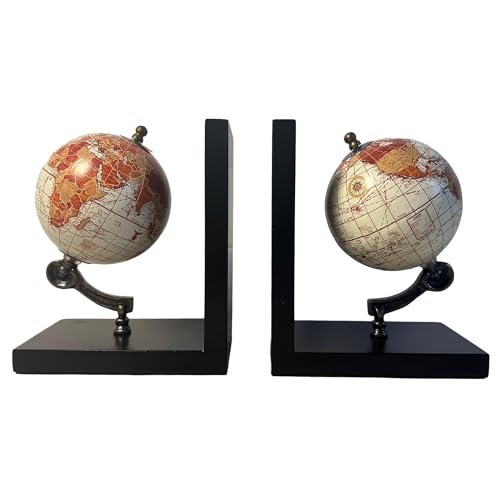 Image of Classic World Map Globe Bookends - Elegant Home & Office Desk Accessory, Stylish Decoration