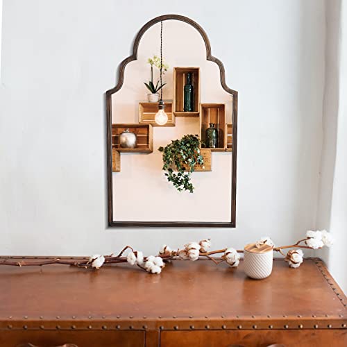 Vvk Wall Mirror In Vintage Bronze With Metal Frame, 39" Arched Wall Mirror, Wall Mounted Mirrors Bronze Metal Frame Perfect For Your Kitchen, Bedroom, Stairways, Entry Way And For Living Rooms #TOP4