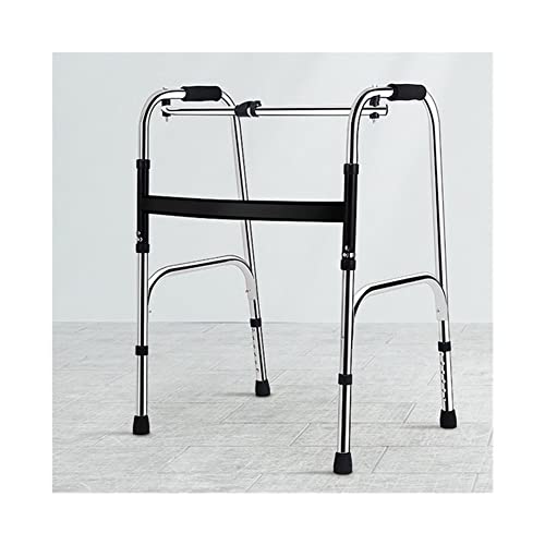 Standard Walkers 2ボタン折りたたみ歩行補助 高齢者用 ステンレススチール スタンディングウォーカーフレーム 軽量 高さ調節可能 リハビリテーショントレーニング