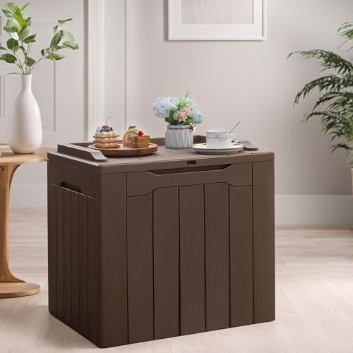 Image of Devoko 31 Gallon Waterproof Outdoor Storage Box Resin Deck Box Lockable and UV Resistant for Patio Furniture,Garden Tools (Brown)