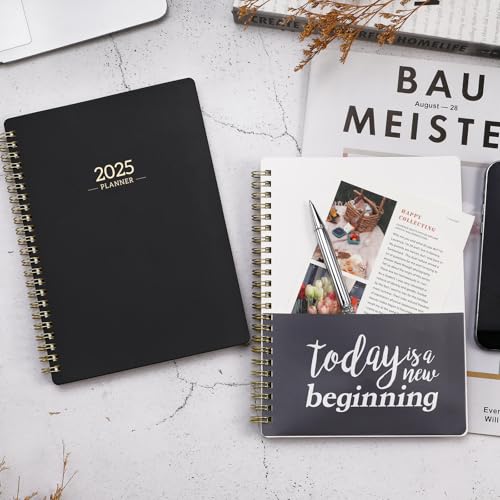 Planner 2025 - Planner/Calendar 2025, Jan.2025 - Dec.2025, 2025 Planner Weekly & Monthly with Tabs, 6.3\" x 8.4\", Hardcover + Back Pocket + Twin-Wire Binding, Daily Organizer - Mystic Black