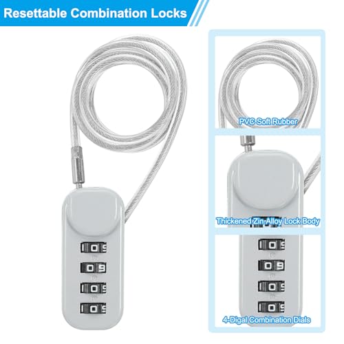 Image of PATIKIL 2 Pack 4 Digit Combination Lock, Helmet Padlock Cable Lock Gym Locker Lock with 1.97Ft Flexible Security Steel Lock Wire for Bike Locker Travel Luggage, Grey