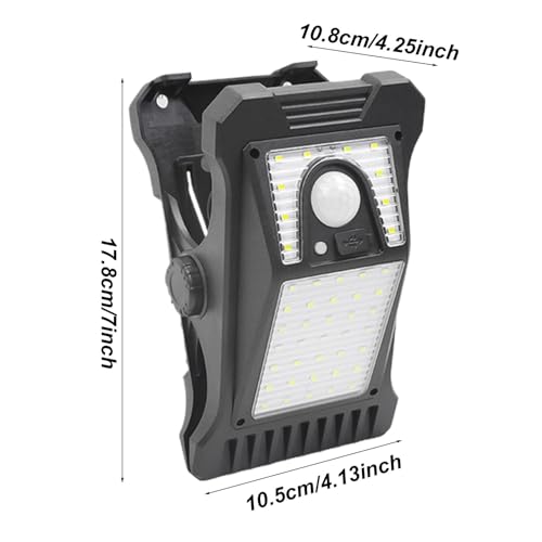 Foco solar con sensor de movimiento y pinza ajustable de doble carga solar y USB 6