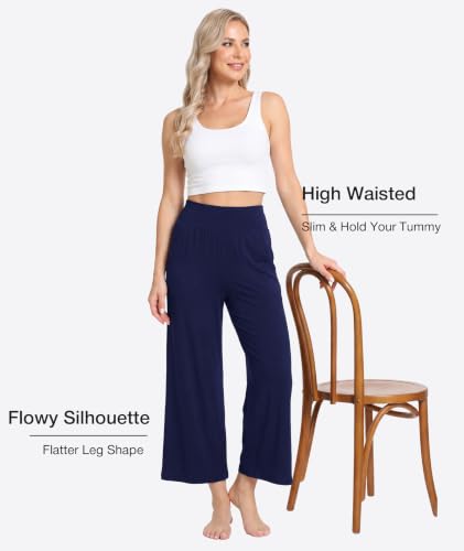 Image of GYS Bamboo Viscose Wide Leg Gaucho Cropped Pants, High Waist Capris Cloud-Soft Pajama Pants with Pockets, Flowy Yoga Pants