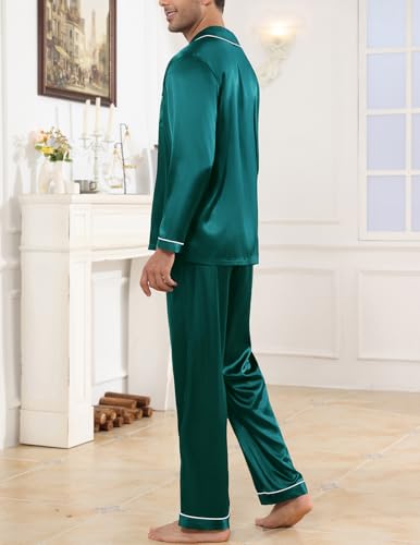 Image of Veseacky Mens Silk Satin Pajamas Set Short Sleeve Sleepwear Button-Down Pjs Sets Two-Pieces Loungewear with Pockets S-XXL