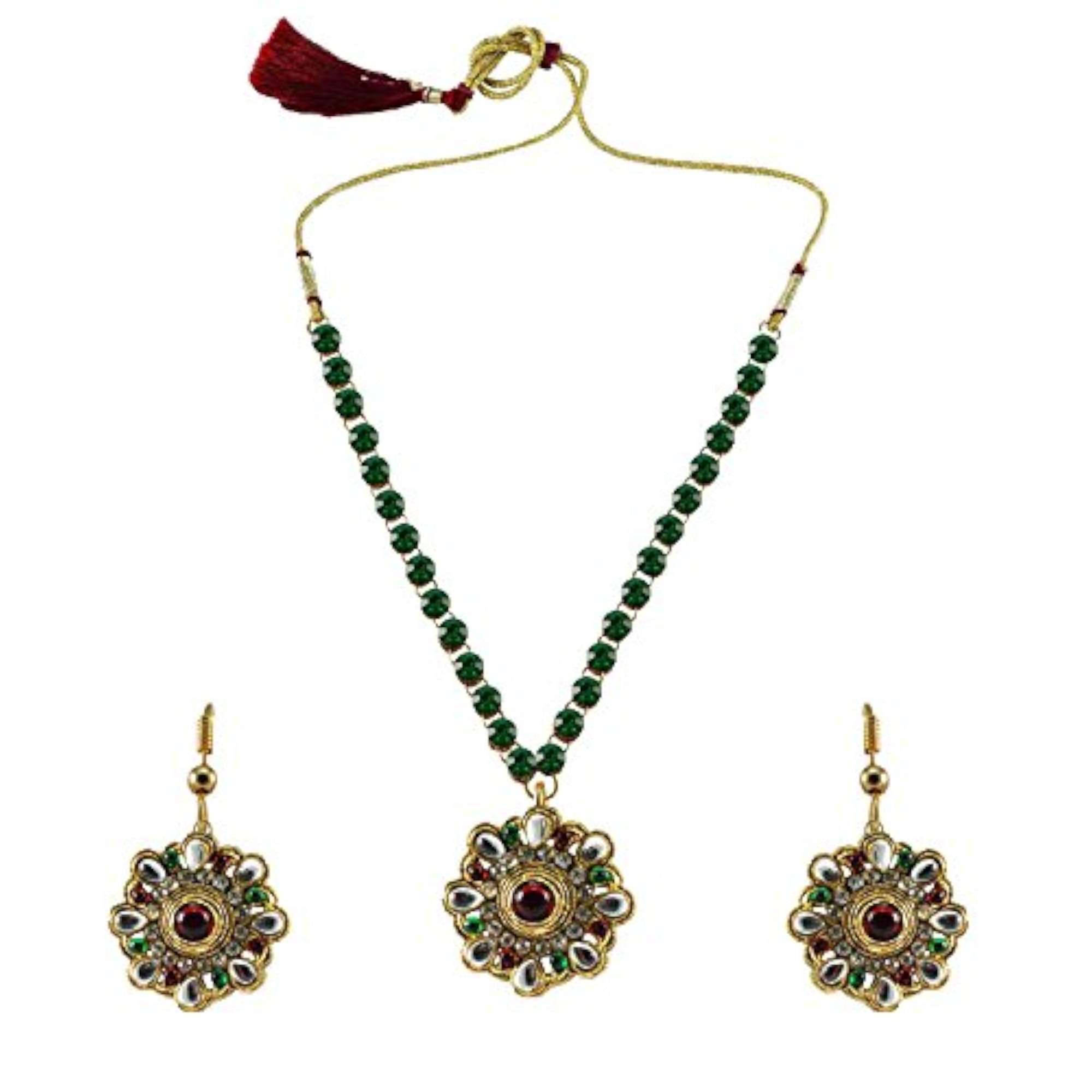 Women's Multi Stone Stud Brass Pendant Set, Elegant