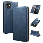 SUANDUCK for iPhone 11 6.1" phone case magnetic leather flip case with RFID-blocking card compartment, adjustable stand and 360° drop protection with Apple 11 Dark Blue