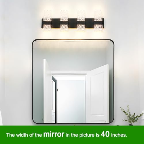 Image of Modern Matte Black 4 Lights Bathroom Vanity Light, Eleglant LED Bathroom Light Fixtures Over Mirror, Dimmable Acrylic Shade Wall Lighting Fixtures, Hardwired Wall Light(H9.25in, L28.35in)