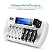 BONAI 8+1 Bay AA AAA Battery Charger with LCD Display for AA AAA NiMH NiCd & 9V Rechargeable Batteries Independent Control and Standard American AC Charging Plug