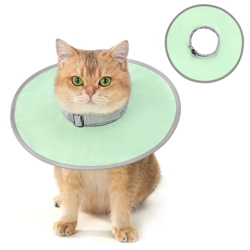 Avont Soft Cat Cone Collar, Lightweight Kitten Cone After Surgery, Comfortable E-Collar Alternative for Small Medium Large Cats to Stop Licking, Water-Resistant & Foldable Design -Green(M)