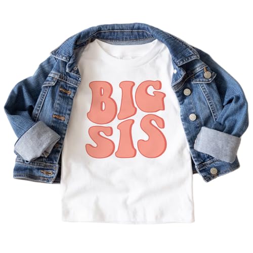 Girls Groovy Big Sis Shirt - Retro New Big Sis - Gift For Girl Sibling Reveal Announcement Tshirts - Natural Toddler Youth Tee