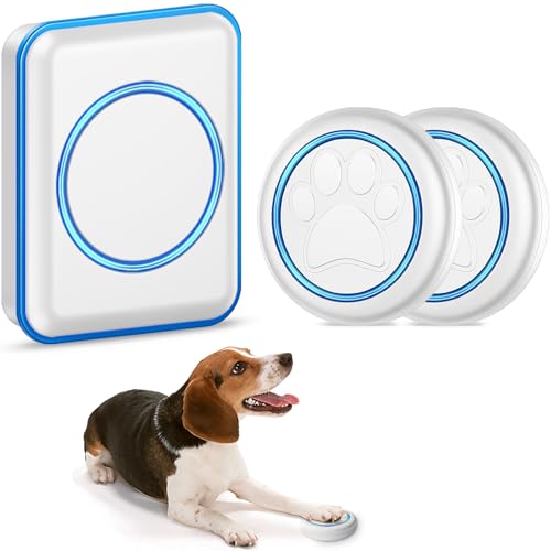 Full House Dog Doorbell for Potty Training, Wireless Pet Doggie Door Bell Training to Go Outside, Waterproof Touch Button, Over 1000 feet Range White 2 Buttons + 1 Receiver