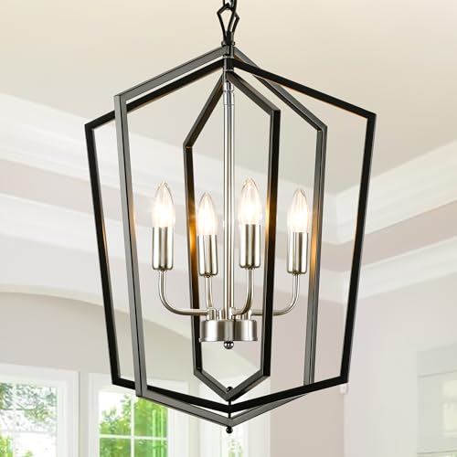 WJShome 18.1" Lantern Pendant Light, 4-Light Modern Farmhouse Chandelier, Kitchen