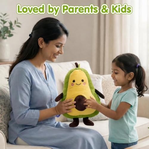 Image of EITHEO Avocado Plush Soft Toy Pillow 25 cm - Cute Kawaii Stuffed Fruit Cushion, Soft Cuddly Huggable Plushie, Decorative Gift for Kids, Girls & Boys, Room Decor