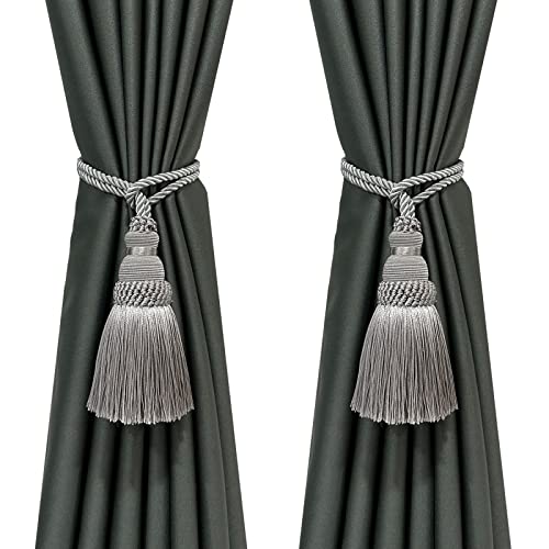 Fenghuangwu 2 Pack Curtain Tie Backs Rope Tassels for Curtains Drape tiebacks Handmade Outdoor Home and Outdoor Decorative (Silver, 2p)