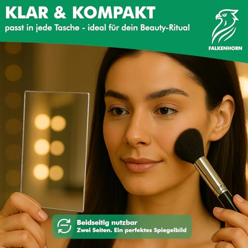 Falkenhorn Handspiegel – doppelseitiger, ultraflacher Acryl-Spiegel in rechteckiger Form, ideal für Basteln, Kinder, DIY, Geldbörse, Kosmetik und unterwegs – 7,0 × 10,0 cm (rechteckig), 2 Stück