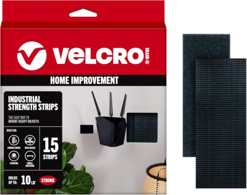 Image of VELCRO Brand Heavy Duty Strips with Adhesive Industrial Strength Mounting Tape 4x2 Inch Wide Fasteners Holds 10 lbs | Indoor or Outdoor Use, Black (VEL40020-USA) (Pack of 180)
