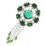 ARTSEWPLY 宝グリーン長方形ガラス水晶胸針 流蘇付き装飾ラペルピン ホリデー フェスティバル対応 レディース衣類バッグ帽子用