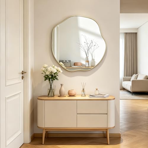 POZINO 25" Irregular Round Wall Mirrors, Scalloped Frameless Mirror