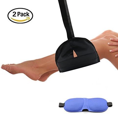 Mini Office Foot Rest Stands 2pcs, Portable Adjustable Desk Foot Hammock，Hammock Style Footrests Travel Carry-on Flight Foot Stool, with a 3D Contoured Shape Lightweight Blue Eyeshade (Black)