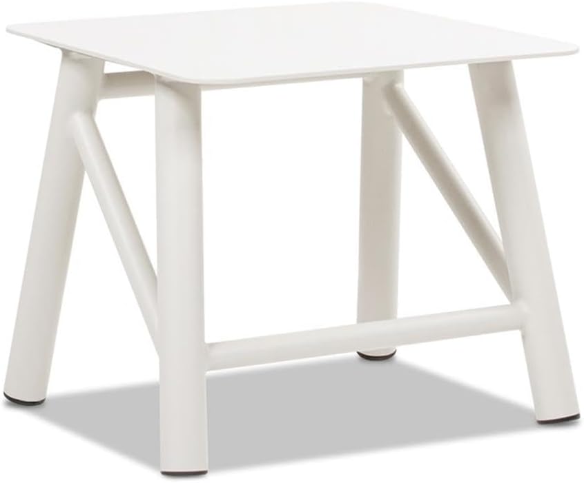 Pemberly Row Outdoor Patio Side Table, 19.5 in Square, Powder-Coated Rust-Resistant Aluminum, Light Beige Gray Finish, Minimalist Design, Versatile Small Table for Balconies, Patios, and Poolside Use