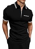 JMIERR Golf Polo Shirts for Men 1/4 Zip Shirts Casual Stripe Classic Lightweight Short Sleeve Knit Polo Shirt,US 43(L),0Black