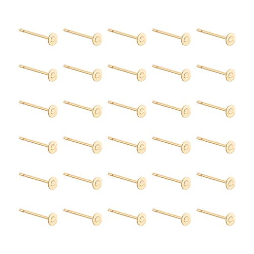 Craftdady 100pcs Stainless Steel Earrings Posts Flat Round Blank Pad Golden Earring Pin Studs Fit 3mm Rhinestone Earring Jewelry Making
