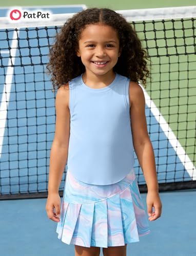 Image of PATPAT Girls Tennis Skirt Sets Moisture Wicking Tank Tops and Pleated Skirts 2 Piece Outfits Activewear Sets 5-12 Years