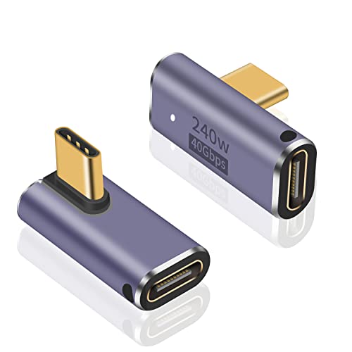 Poyiccot USB C Right Angle Adapter 240W, Right Angle 90 Degree USB C Male to Female Extender Support 40Gbps Data Transfer, 8K Video with LED Light for ipad, MacBook, Tablet, Phone, 2pcs