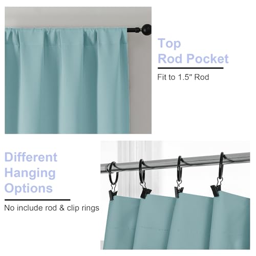 Simplebrand Blackout Extra 10ft Curtains for Patio 120 Inches Long 2 Panels Set, Solid Thermal Insulated Energy Saving Rod Pocket Window Treatment Curtains Blackout Drapes, 50" Wx120 L, Aqua