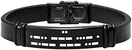Morse Code Leather Bracelet for Men Secret Code Engraved Bracelet for Boyfriend Father Husband for Him Hidden Message Bracelet(I love you)