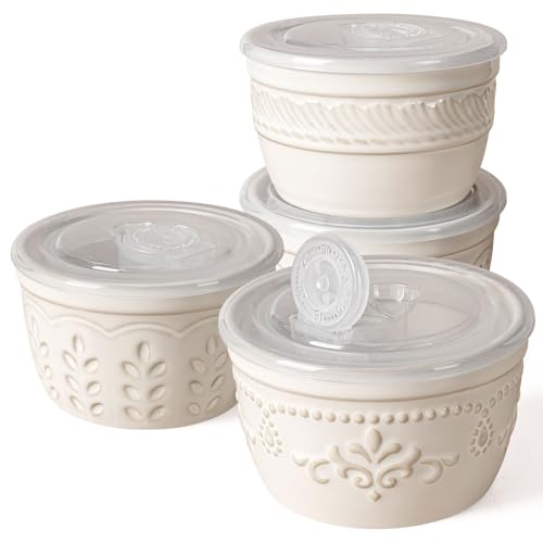 Artena Ramekins with Lids, Creme Brulee Ramekins Oven Safe, Ceramic Pudding Cups, Souffle Cups, Custard Cups, Dipping Sauce Cups, Food Storage Contain