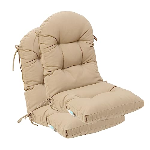 Image of QILLOWAY Outdoor High Back Chair Cushion for Adirondack, All Weather Rocking Chair Cushions Thick Padded Replacement for Patio Furniture Set of 2,Beige,Sand,Camel