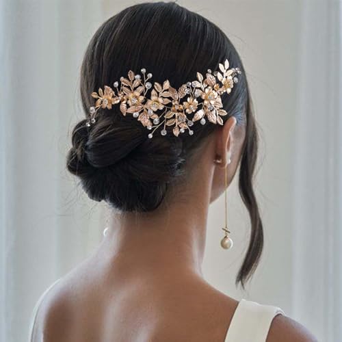 Peigne à cheveux mariage doré avec strass feuille pour sublimer votre coiffure de mariée