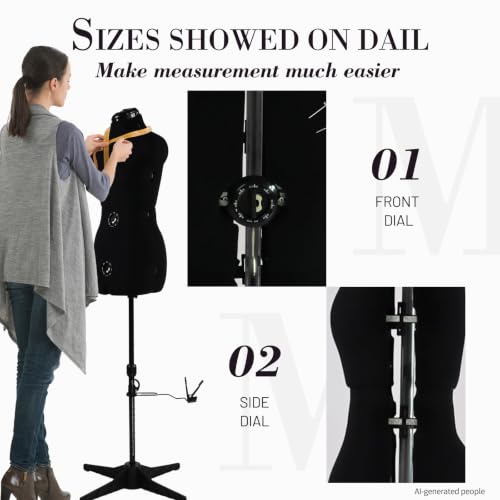 MNOXBCCO Dress Forms for Sewing, Black Female Mannequin Adjustable Size 6-14, Pin able Model Body with 13 Dials & 360 Degree Hem Guide, Up to 75" Height Adjustable for Clothing Display by MNOXBCCO - Image 6