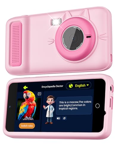 Gisotu AI Learning Camera for Kids AI Powered Visual Recognition & Voice Chat 4 Touchscreen Digital Camera with Dual Cameras Fun AI Art Effects Educational STEM Gift for Boys Girls Age 4-12