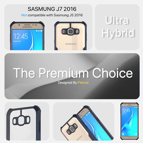 Image of Pikkme Samsung Galaxy J7 2016 Back Cover | Crystal Clear Transparent Back | Ultra Hyrbid | Full Camera Protection | Raised Edge | Bumper Back Case (Blue)