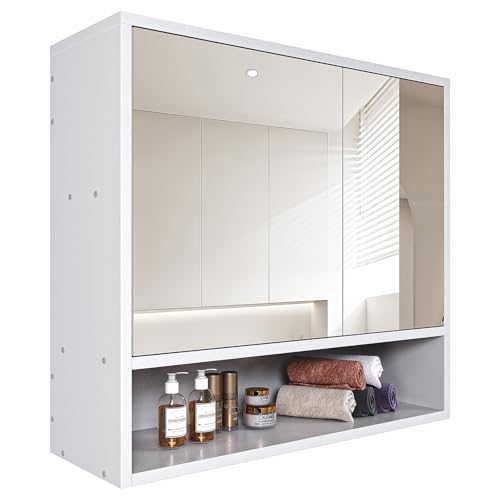 HOYRR Gabinete para Baño,Botiquin Baño con Espejo,Espejo Botiquín para Baños Montaje en Pared de 3 Capas,Muebles para baño Fácil de Montar,Conveniente para Almacenar y Usar...