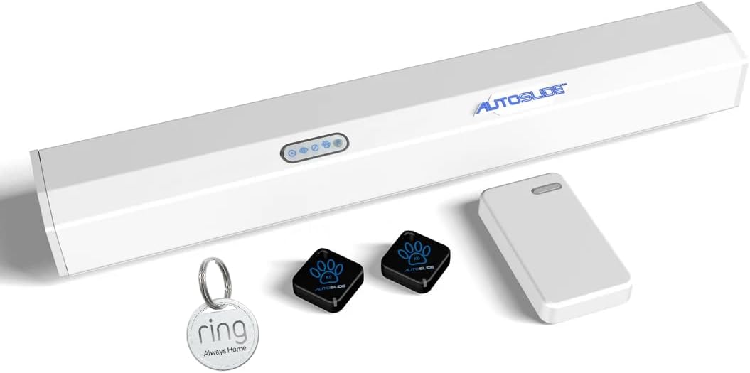 Autoslide - Automatic Dog Door for Home Sliding Doors w/ K9 Smart Tags - for Dogs, Cats, and Other Pets (Automatic Pet Door w/RFID Pet Tags, White)