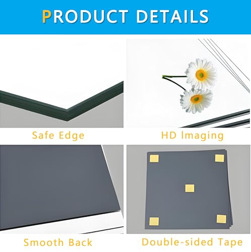 Image of SUNQUEEN 12 inch x 12 inch Glass Mirror Tiles for Wall - Frameless Full Length Mirror Wall Mounted, Full Body Mirror for Bedroom Home Gym Door & Bathroom (4-Pack) Square, White