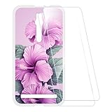 ESCAMOT Bedruckte Hülle + 2 Glas Schutzfolie Kompatibel mit Asus Zenfone 2 ZE551ML, Stoßfeste Weiche Cover & HD Klare Tempered Glass Folie (Blume 4)