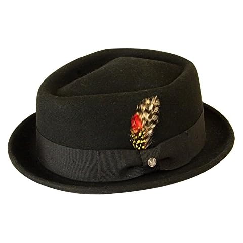 Gamble & Gunn ‘New Orleans’ Pork Pie Hat, Men’s, Unisex, Black Wool Diamond Top Vintage Style Hat (61cm) Black Cover