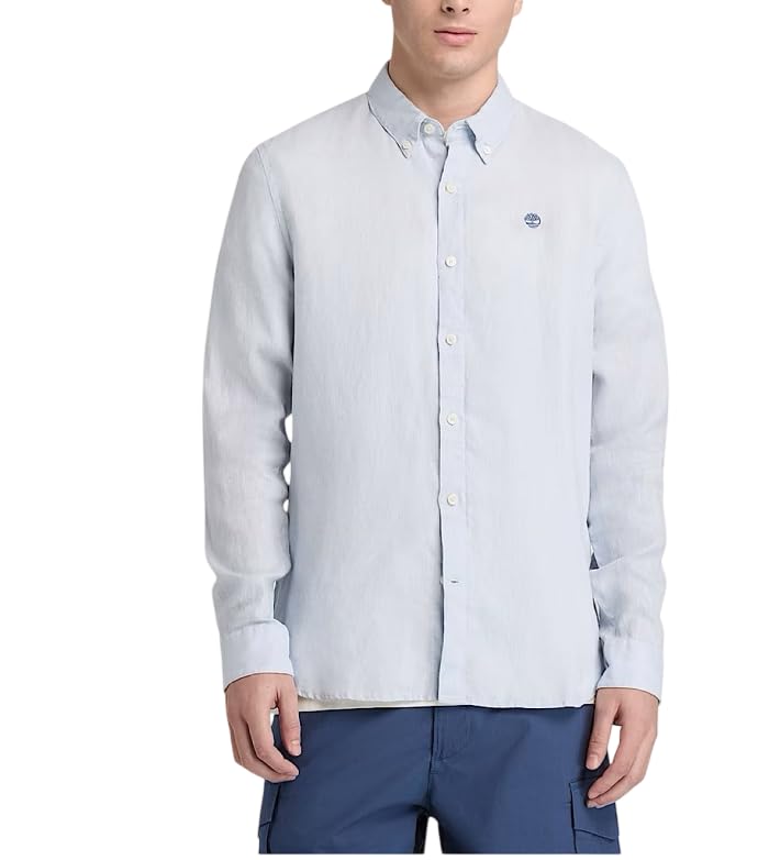 Timberland Camicia Uomo in Lino Mill Brook, Celeste