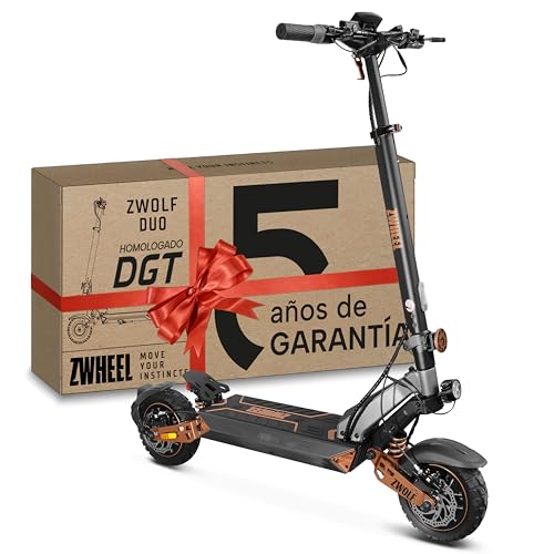 ZWHEEL ZWOLF DUO | Patinete Eléctrico Adultos Homologado DGT - 1000W-2000W Max, 70km Autonomía, Geolocalización, Suspensión Híbrida Ajustable, Frenos Hidráulicos Regeneradores AER - Ruedas 10" Offroad