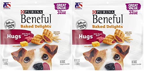 Purina Beneful Made in USA Facilities Dog Treats, Baked Delights Hugs with Real Beef & Cheese - 32 oz. Pouch (32 OZ (2 Pack))
